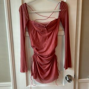 Rose Pink Mesh Mini Dress